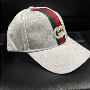 Gucci White Cap with Red and Green Accents